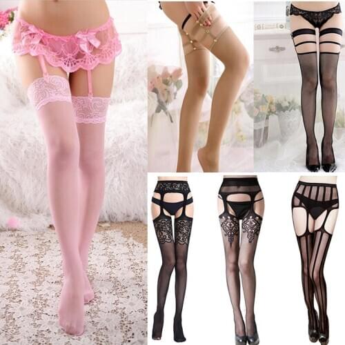 Sexy Lingerie for Women Thigh High Tights Fishnet Net Mesh Tights Lace Top Suspender Sheer Intimates Exotic Apparel Pantyhose