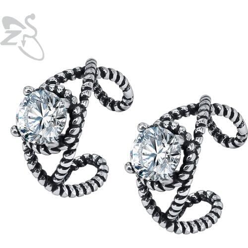 ZS AAA Cubic Zirconia Clip Earrings Hip Hop Stainless Steel Jewelry no Piercing Cartilage Ear Cuff Jewellry Biker Earing 1 Pair
