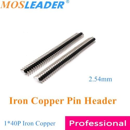 Mosleader 200pcs 1*40P Male 2.54mm Pin Header Strip Single Row Angle Connector Iron Copper Positive Reverse 90 degree curved