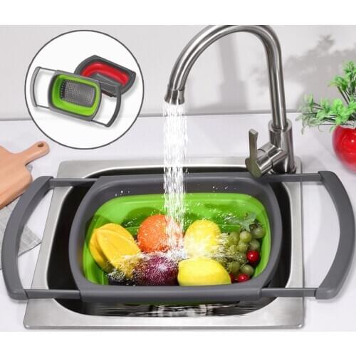 Foldable Drain Basket Fruit Vegetable Washing Basket Colander Collapsible Strainer Silicone Scalable Drainer With Handle Storage