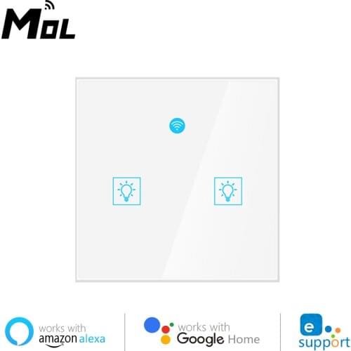 MOL EU 2gang eWeLink App Control WiFi Smart Light Switch RF433 Neutral Wire Single Fire Smart Switch Works With Alexa GoogleHome