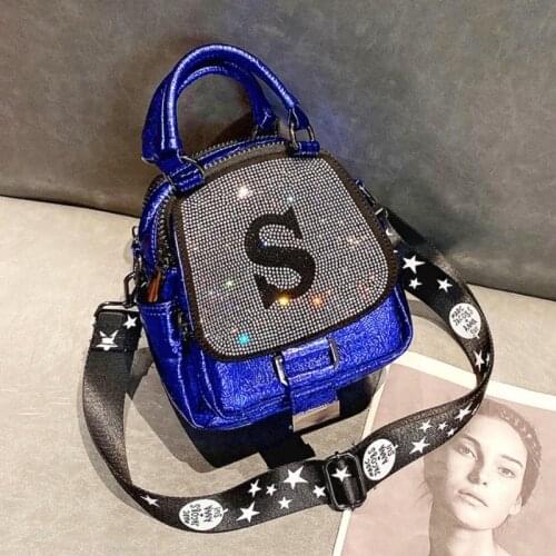 Split Leather Shoulder Bag Mini Shining Rhinestone Purses and Handbags Luxury Designer Fancy Crossbody Bolso Grande Mujer