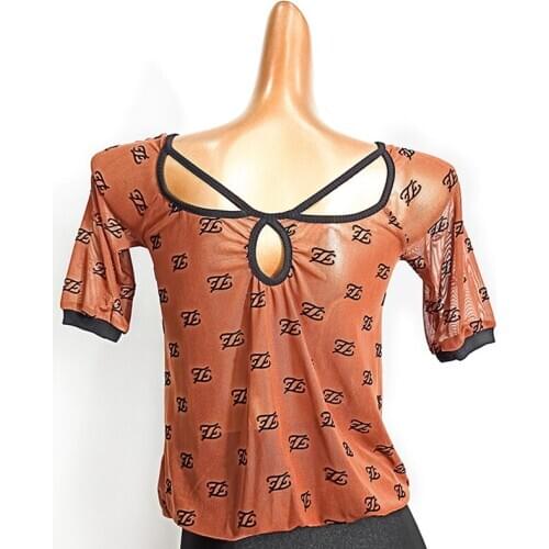 Fashion Printed Latin Dance Tops Female Adult Loose Practice Clothing Ladies Ballroom Dance Short Sleeved Latin Shirts VDB2752