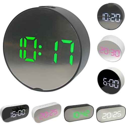 Smart Digital Alarm Clock LED Night Kids Bedroom Mini Portable Round Oval Digital Display Alarm Clock Night Light Makeup Mirror