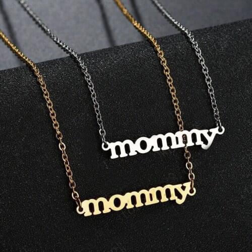 Wholesale Jewelry -- Gift For Mother Day Mommy Letter Pendant Necklaces for Women Titanium steel No Fade Gold / White