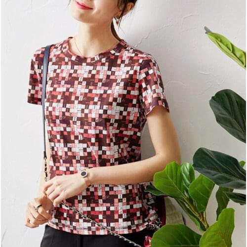 Printed Plaid T New shirt women s 2021 summer round neck short sleeve cotton T shirt Plaid casual top