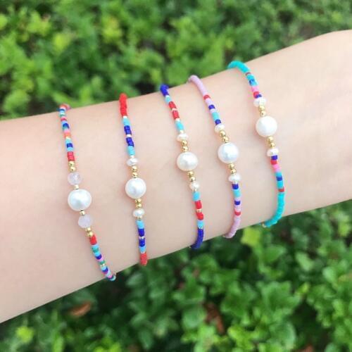 Pearl Charm Bracelet Miyuki Beads Bracelets Women Handmade Delica Multi Crystal Stone Pulseras Boho Blue Jewelry Wholesale