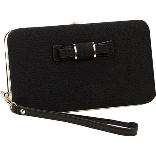 Wristband Bow Decoration Women Long Wallet For Phone Leather Lunch Box Shape Purse With Coin Pocket Female Credit Card Holder