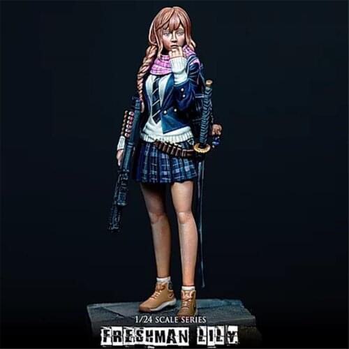 1/24 Scale Model Resin Kit Female Machine Gunner Short Skirt Assembly Models Figure Resin Kit Model Colorless Self-Assembled Toy