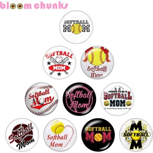 Softball MOM 10pcs mixed 12mm/18mm/20mm/25mm photo Round glass cabochon demo flat back Making findings S1310