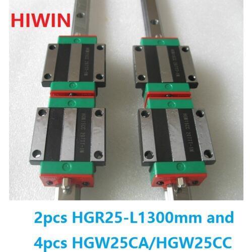 2pcs 100% original Hiwin linear rail guide HGR25 -L 1300mm + 4pcs HGW25CA HGW25CC flange carriage block for cnc