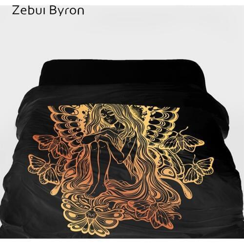 3D Duvet Cover King/Queen/Custom size,Quilt/Blanket/Comforter Cover 220x240,Black Golden Magic Princess Bedding for USA/AU
