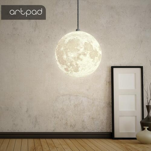 Artpad Nordic 3D Printing Moon Pendant Light Ball Modern Simple Living Room Droplight Bedroom Dining Hall Home Lighting