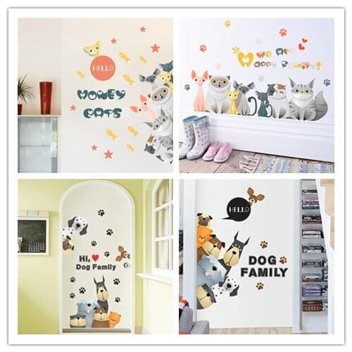 3d vivid we are happy family dog cat paw door wall stickers for kids room pet decoration wall decals mural arts poster