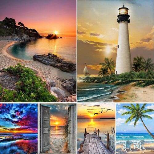 5D DIY Diamond Painting Landscape Sunset Beach Cross Stitch Kit Full Drill Embroidery Scenery Mosaic Art Picture of Rhinestones