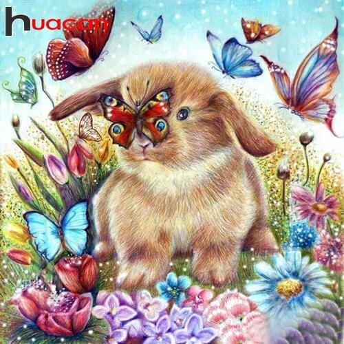 Huacan Diamond Mosaic Cross Stitch Embroidery Rabbit 5D DIY Diamond Painting New Arrivals Animals Pictures For The Home