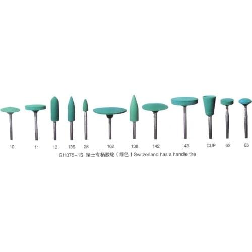 12PCS GREEN RUBBER POLISHING WHEEL ASSORTMENT WITH A HANDLE FOR JEWELRY MAKING