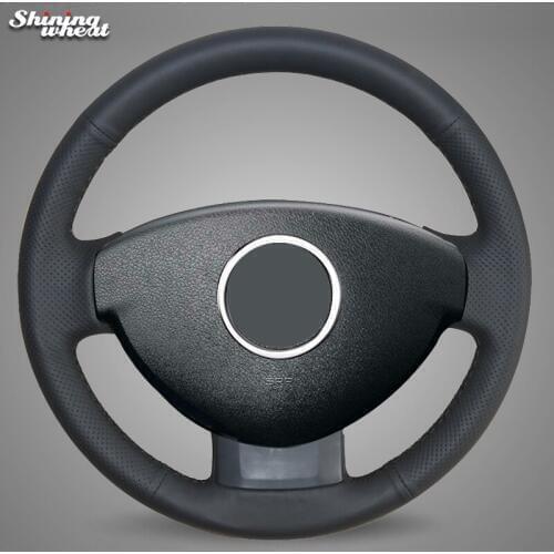 Shining wheat Black Genuine Leather Car Steering Wheel Cover for Renault Duster Dacia Duster 2011-2015