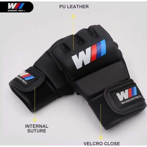 Boxing Gloves MMA Gloves Muay Thai Training Gloves MMA Boxer Fight Boxing Equipment Half Mitts Soft PU Leather Black S/M/L Size