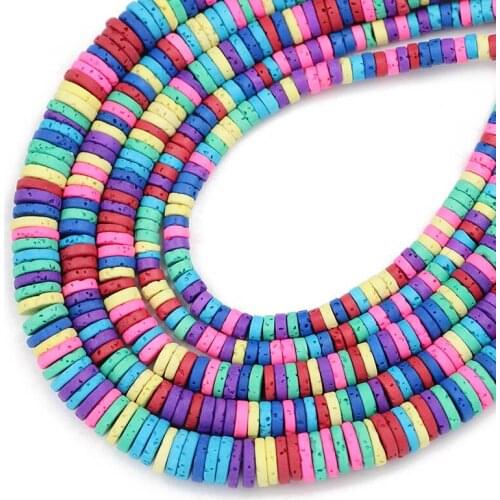 4/6/8MM Mixed Natural Volcanics Lava Stone Flat Round Spacers Loose Beads For Jewelry Making DIY Bracelets Necklace Accessories