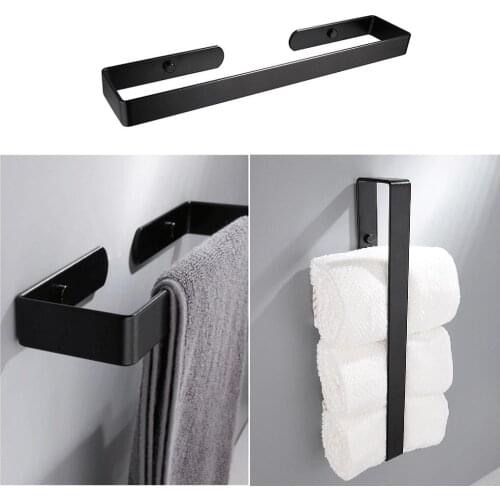 Black Bathroom Towel Holder Rail Bar Shoe Rack Wall Mounted Aluminum Kitchen Hand Towel Rack Storage Shelf Home Organizer