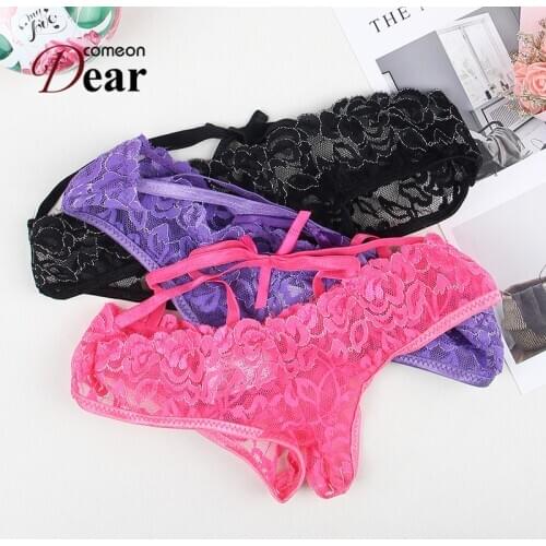 Comeondear Crotchless Panties Low Waist Bandage Culotte Sexy Femme Erotique Lace Open Crotch Panties Plus Size Underwear PW5012
