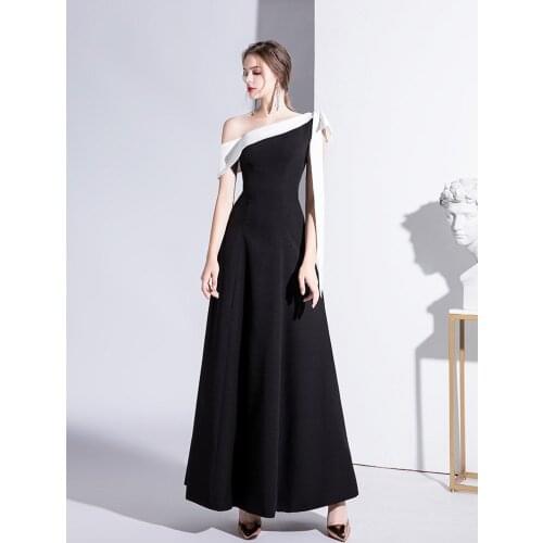 White Black Celebrity Dress One Shoulder Bow Sleeveless A-Line Floor Red Carpet Elegant Evening Prom Gowns For Wedding Party New