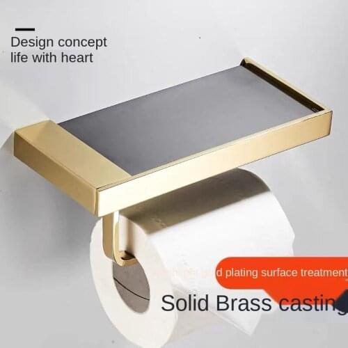 Toilet paper holder copper paper towel holder mobile phone bathroom paper roll holder wall-mounted bathroom products