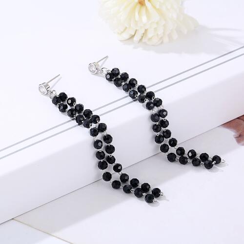 Long Black Crystal Tassel Earrings For Women Gold Color Steel Earrings Party Wedding Fashion Jewelry Gifts Bijoux Brincos 2019