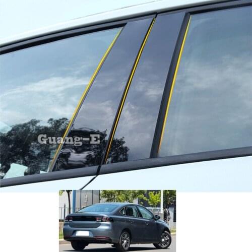 For Peugeot 308 2016 2017 2018 2019 2020 Car PC Material Pillar Post Cover Door Trim Window Piano Black Molding Sticker