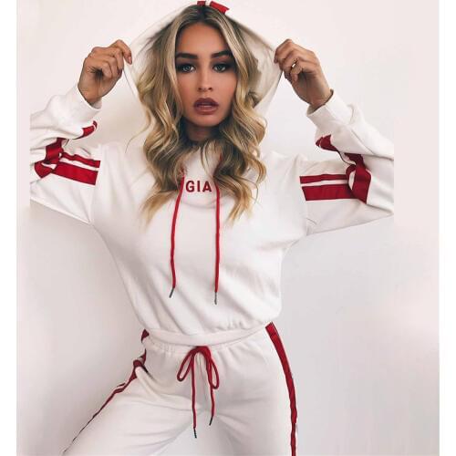 2018 Hot Sell Autumn Women Alphabet Embroidery Hooded Suit Long Sleeve Hoodies And Long Trousers Two Piece Casual Hooded Suit