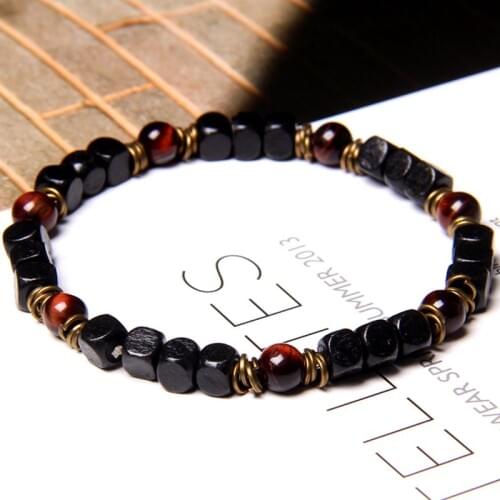 Charm Classical Square Coconut wood Beaded Bracelet Volcanic Stone Bead Red Tiger Eye White Howlite Stone Retro style Bracelets