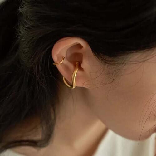 French Trendy Ear Clip Gold Silver Color Metal Geometric Irregular Ear Cuff Earrings Women Fashion Jewelry Accessories