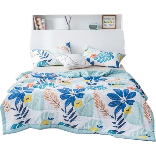 Summer Washed Quilt Polyester Air-conditioning Comforter Soft Breathable Cool Blanket Thin Print Bedspread Bed Cover
