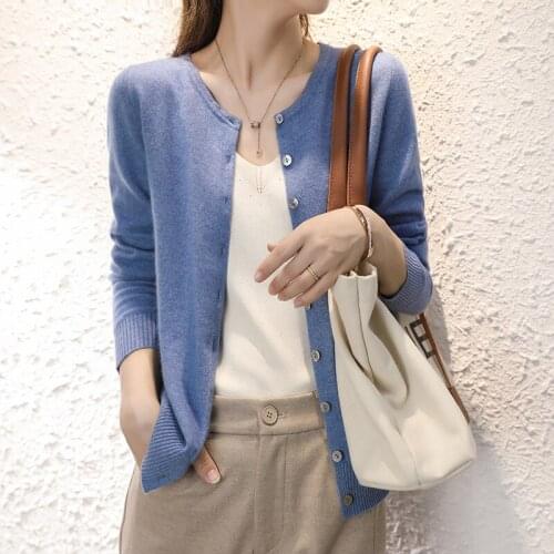 Hot Sale Oneck Women Cardigans 100% Pure Goat Cashmere Knitted Long sleeve 6Colors Jackets 2020 Winter Female Standard Clothes