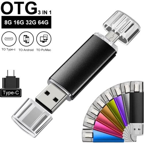 Metal 3 IN 1 OTG Pen Drive 64GB Cle Usb Flash Drives 32GB Mini Usb Flash 16GB 8GB Pendrive 4GB 2.0 Memoria Usb Stick Custom LOGO