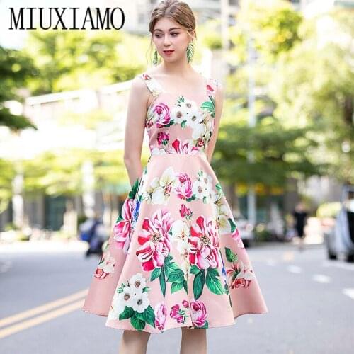 MIUXIMAO 2020 Summer Dress Newest Cute Spaghetti Strap Green Leaf Print Flower Elegant Casual Dress Women Vestidos
