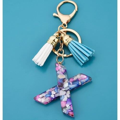 Fashion Tassel Keychains A-Z Letters Initial Resin Key Chains Rings Handbag Pendant Cute Car Keyring Charm EH1001B