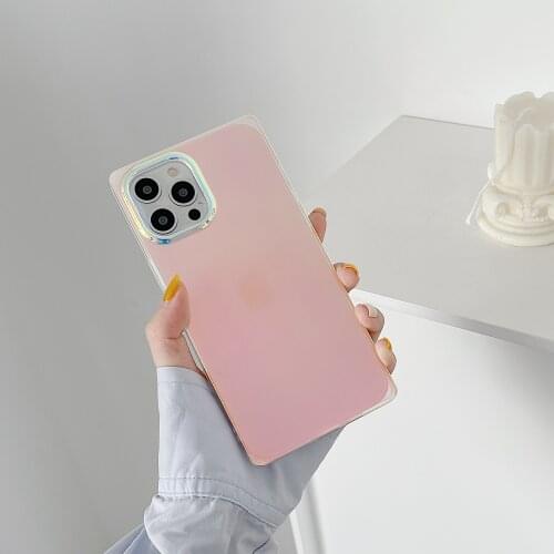 Fashion Glitter Laser Purple Phone Case for iPhone 12 11 Pro Max XR 8 Plus Translucent Square Shockproof Soft TPU Cover Shell