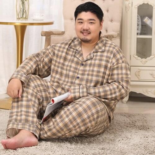 Plus Size 5XL 100% cotton men pajama sets spring Simple plaid Sleepwear men pijamas pyjamas homme casual nightwear