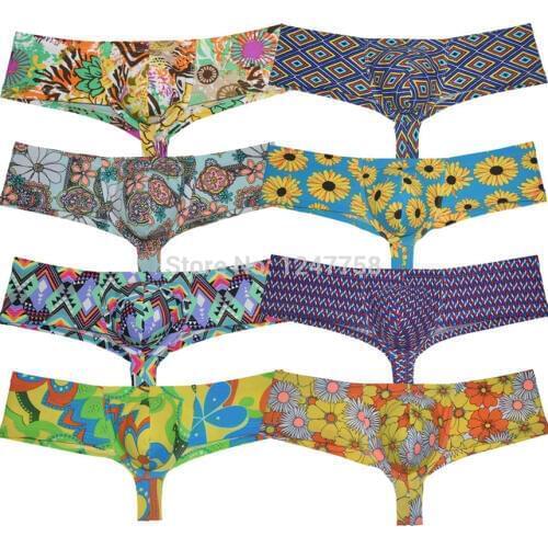 Men Underwear U Convex Pouch Sexy Underpants Male Panties Boxers Brazilian Bikini Trunks Bokserki Printed Leaves Homewear Shorts