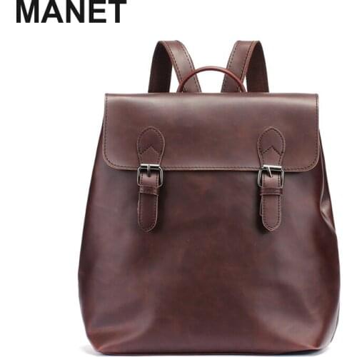 MANET Mens PU Leather Backpack Multifunctional Travel Bag Waterproof School Bags Large Capacity Backpacks High Quality Handbags