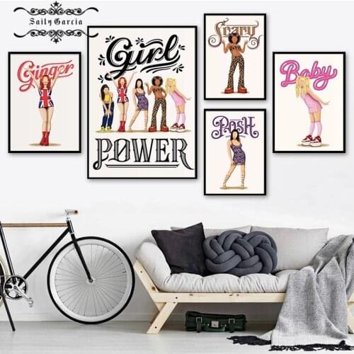 Girl Power Music Poster 90s Spice Girls Scary Sporty Fun Pop Canvas Painting Abstract Wall Art Print Picture Girls Room Decor