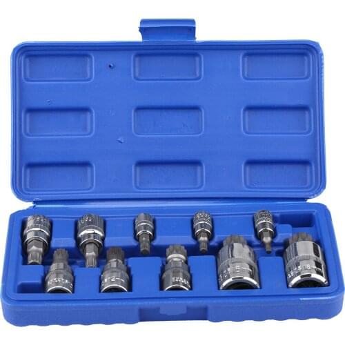 10Pcs 12 Point Triple Square Splined Bit Socket Set M4-M18 1/4" 3/8" 1/2" Drive Repair Tool Kit for automobile repair maintenanc