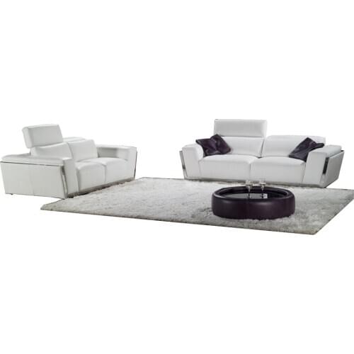 Living room Sofa set L shape corner genuine leather couch Nordic with stainless steel decration and functional headrests muebles