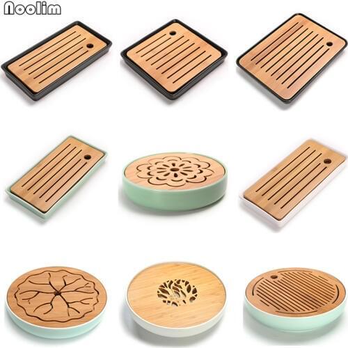 NOOLIM Ceramics Bamboo Tea Tray Drainage Water Storage Kung Fu Tea Set Room Board Table Chinese Tea Cup Ceremony Tools Tea Set