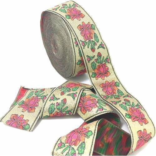 ZERZEEMOOY 2017 NEW HOT wide 33mm 9YARD/LOTS Woven Jacquard Ribbon Christmas flowers gold metal ribbon