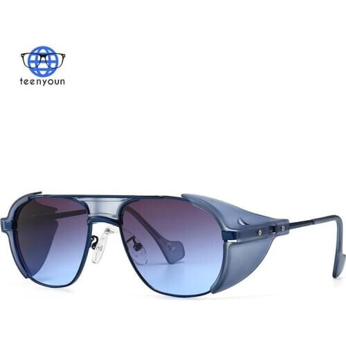 TEENYOUN Luxury Brand Metal Round Sunglasses for Women Man Steampunk Goggles Leather With Side Shields Sun Glasses UV400 Oculos