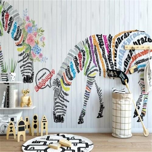 Custom Mural Wallpaper Abstract English Alphabet Zebra Flower Background Wall Painting