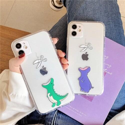 Cartoons Funny dinosaur hippo Transparent phone Case For iPhone 11 Pro Max X XS XR 7 8 plus SE 2020 soft Cover